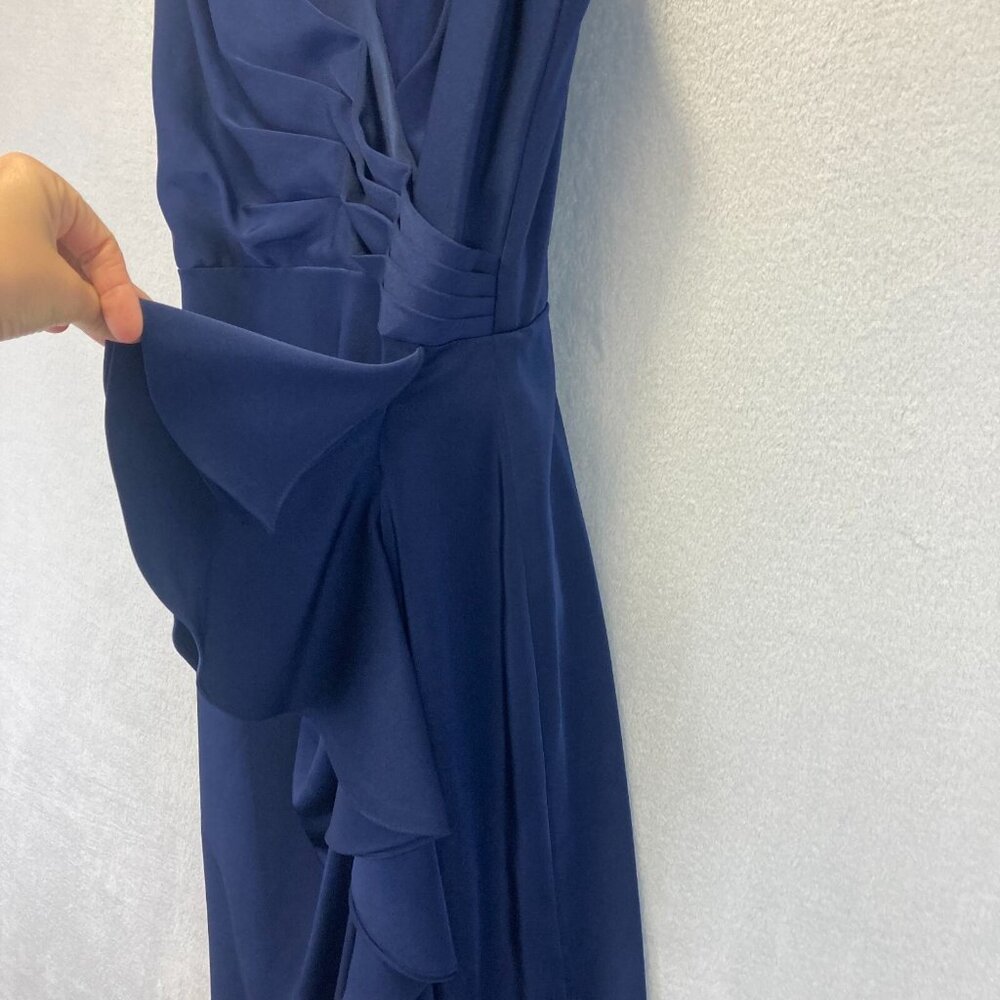 JVN by Jovani Sleeveless Ruffle Gown Dress Size 12 Navy Blue Prom Formal Wedding - Picture 8 of 13
